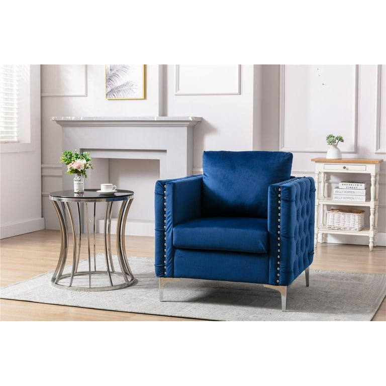 Navy velvet chair with silver legs deals