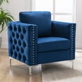 thumbnail image 1 of Modern Velvet Armchair, Upholstered Tufted Button Single Sofa Chair with Arms and Steel Legs, Accent Chair for Living Room Bedroom Home Office Guest Areas, Navy, 1 of 7