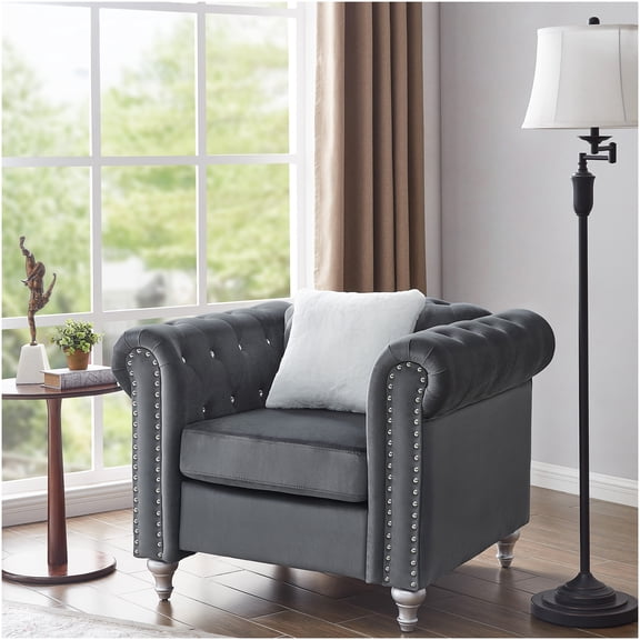 Modern Velvet Armchair in Elegant Gray for Living Room