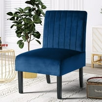 Modern Velvet Armless Accent Chair Decorative Slipper Chair Vanity Chair for Bedroom, Corner Side Chair Living Room Furniture Navy Blue