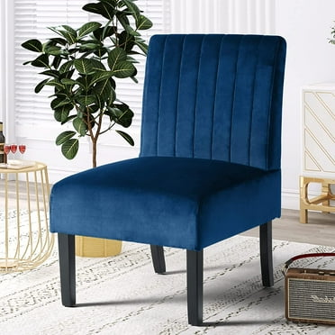 Modern Velvet Armless Accent Chair Decorative Slipper Chair Vanity Chair for Bedroom, Corner Side Chair Living Room Furniture Navy Blue