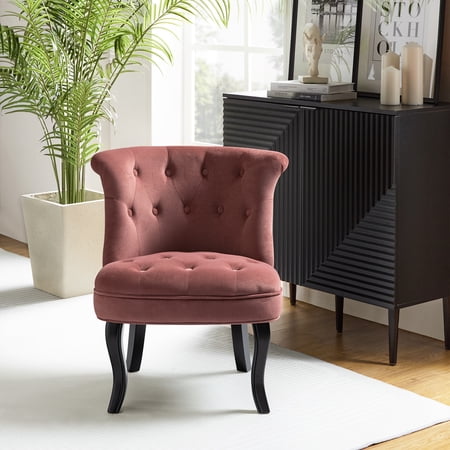 Modern Velvet Armless Accent Chair Upholstered Button Single Sofa Wooden Legs Home Bedroom Red