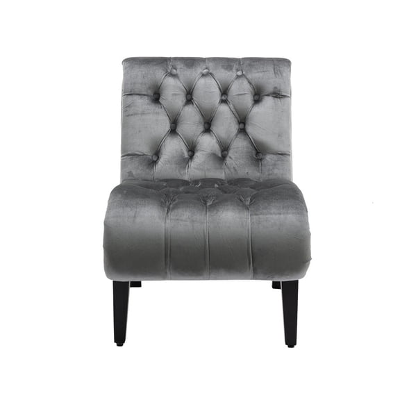 Modern Velvet Armless Accent Living Room Chair / Leisure Chair,Upholstered Fabric Button Comfortable Chair with Wooden Legs for Bedroom, Living Room, Office (Silver Velvet)