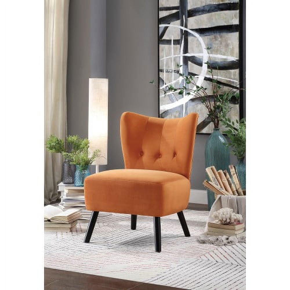 Chic Gray Velvet Accent Chair with Button Tufted Back and Wooden Legs
