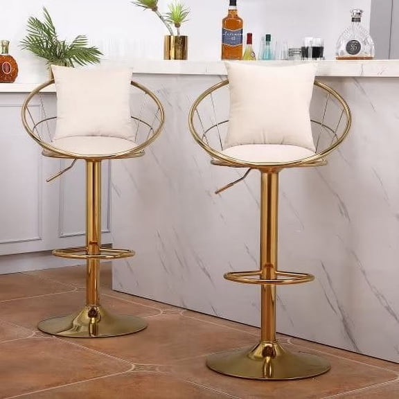Modern Velvet Bar Stools Set of 2, Swivel Barstools with Golden Legs, Kitchen Island Chairs, Adjustable Counter Height Bar Chair, for Home Bar, Kitchen Island,Pub, Cafe, WHITE