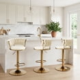 thumbnail image 1 of Modern Velvet Bar Stools Set of 3, Adjustable Height Swivel Barstools, Bar Chairs with Back and Footrest for Kitchen Island & Dining Room, Beige, 1 of 9