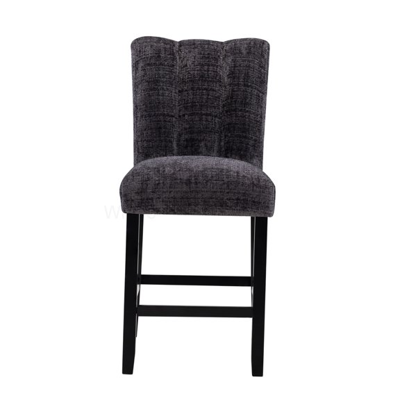 Modern Velvet Bar Stools Set of 2, Dark Grey Kitchen Island Stools with Solid Back