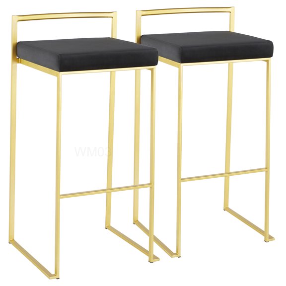 Modern Velvet Bar Stools Set of 2, Gold Frame Counter Stools with Padded Swivel Seat, Stackable for Storage