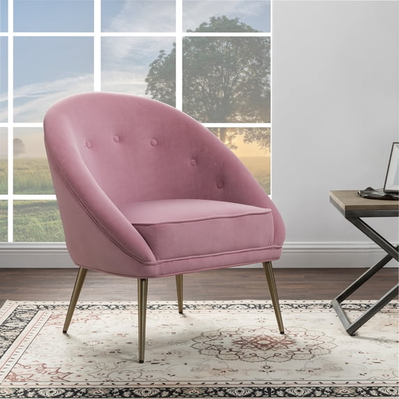 Modern Velvet Barrel Chair Accent Armchair with Golden Legs, Tufted Back Club Chair for for Living Room Bedroom Home Office, Pink