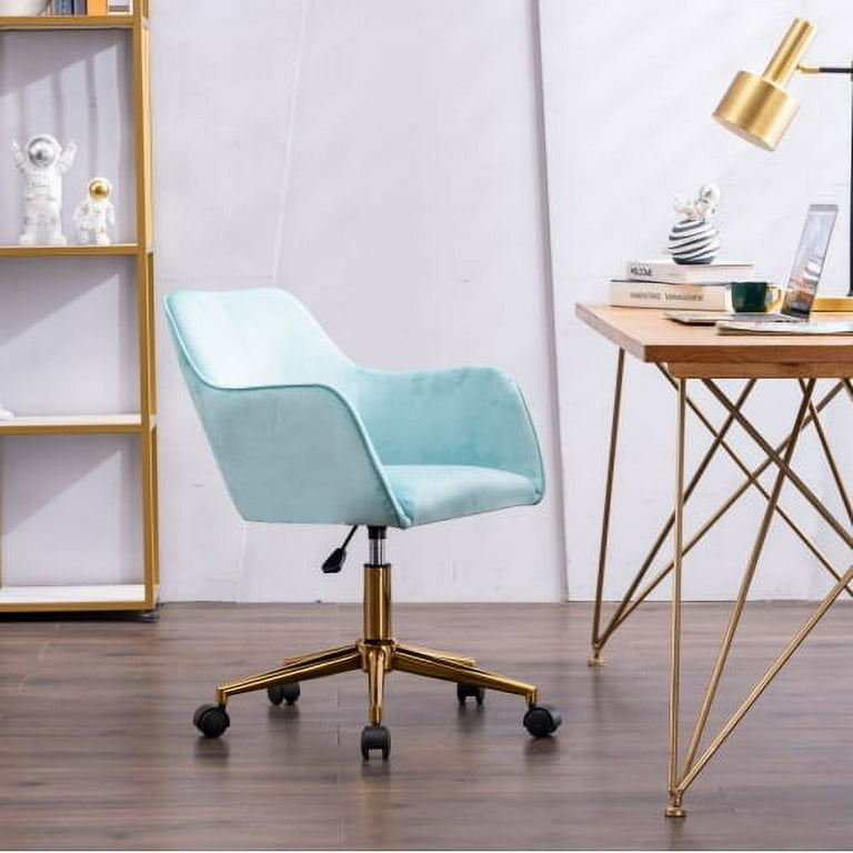 Modern Velvet Chair Task Chair Leisure Chair Adjustable Height 360 Revolving Home Office Chair with Gold Metal Legs and Universal Wheel Vanity