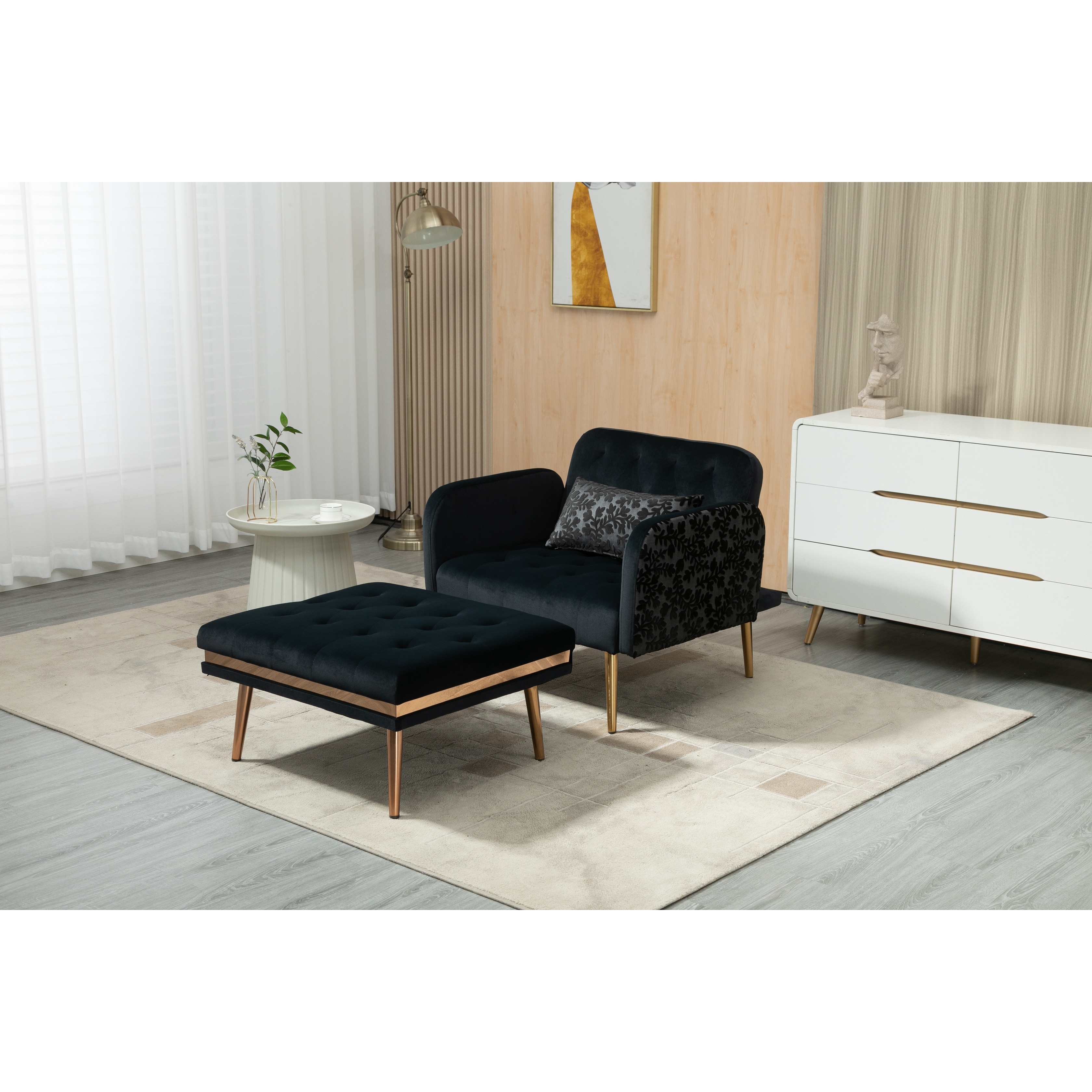 Modern Velvet Chaise Lounge Chair Black