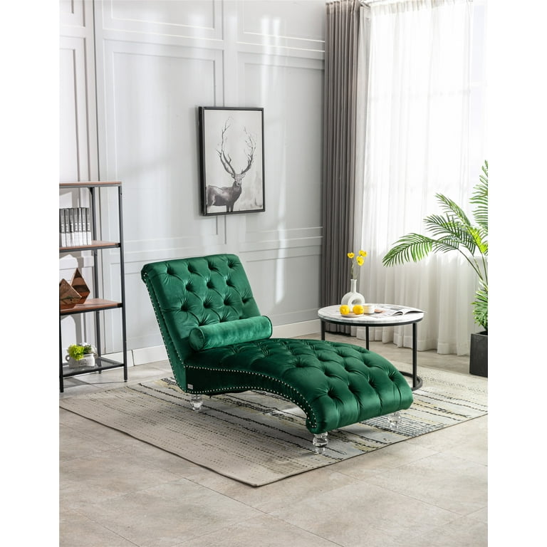 Modern Velvet Chaise Lounge Chair Button Tufted Upholstered Indoor