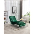 thumbnail image 1 of Modern Velvet Chaise Lounge Chair, Upholstered Accent Sleeper Couch with Toss Pillow and Acrylic Legs, Button Tufted Chaise Lounge Chair for Living Room, Bedroom, Emerald, 1 of 7