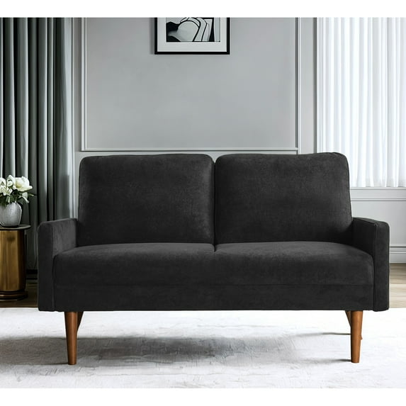 Modern Velvet , Chic 2 Seater Couch With Vintage Flair For Home Decor Living Room Couch, , Black