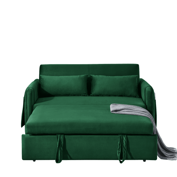 Modern Velvet Convertible Pull Out Sleeper Sofa Bed, Folding Loveseat Couch with Side Storage Pockets Pillows for Living Room Bedroom Apartment