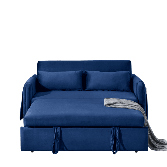 Modern Velvet Convertible Pull Out Sleeper Sofa Bed, Folding Loveseat Couch with Side Storage Pockets Pillows for Living Room Bedroom Apartment