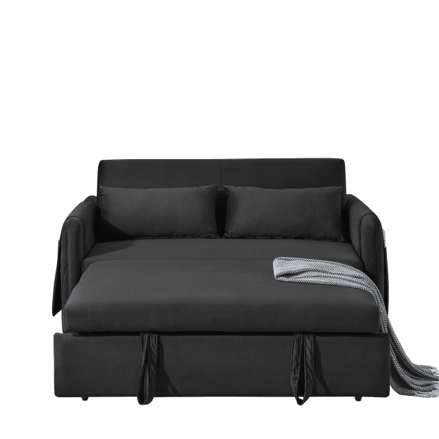 Modern Velvet Convertible Pull Out Sleeper Sofa Bed, Folding Loveseat Couch with Side Storage