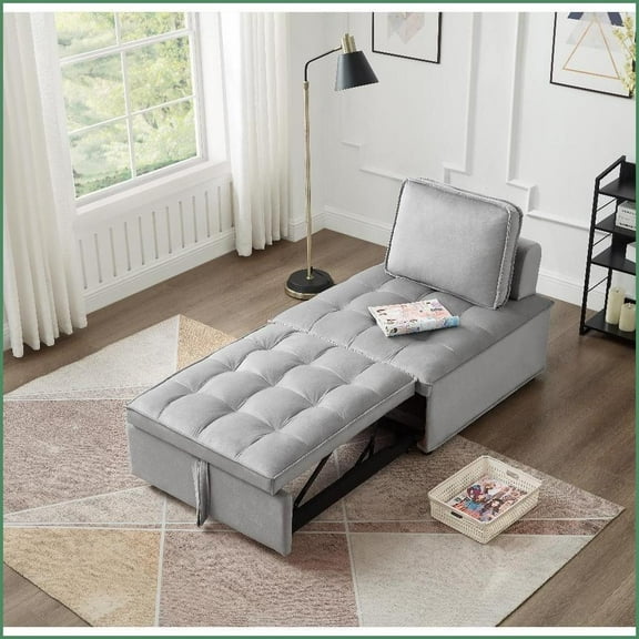 Modern Velvet Convertible Single Seater Sofa Bed - Space-Saving for Living Room, Office, Dorm | Velvet | Armless | Cushion Back
