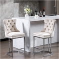 thumbnail image 1 of Modern Velvet Counter Stools Set of 2, 26 Inch Upholstered Bar Height Chairs with Tufted Button Back and Chrome Metal Legs for Kitchen Island, Beige, 1 of 10