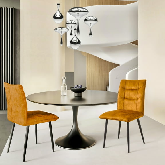 Modern Velvet Dining Chairs 2-Piece Set-Soft Cushioned Seats with Iron Frames in Mustard Yellow