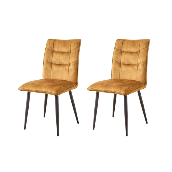 Modern Velvet Dining Chairs Set of 2 - Mustard Yellow - Soft Cushioned Seats, Iron Frames - Perfect for Dining Room, Kitchen, Home Office, Patios - 18.9"W x 24.25"D x 34.75"H