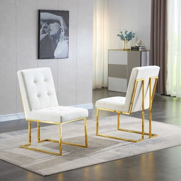 Modern Velvet Dining Chairs Set of 2 - Geometric Gold Base with Tufted Design
