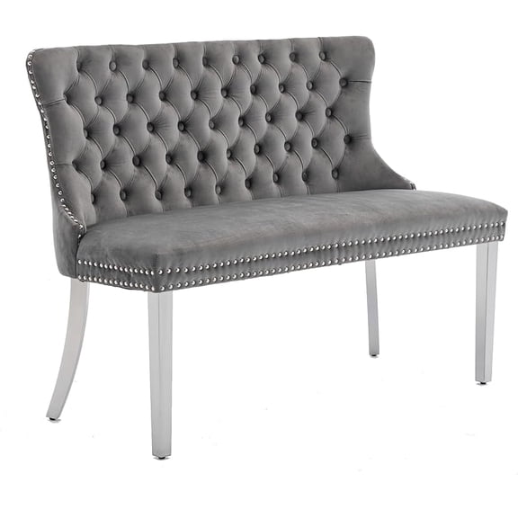 Modern Velvet Double Dining Loveseat Bench, 2 - Seat Tufted Wingback Bench with Handmade Buttons, Gold - Plated Steel Legs, Upholstered Armless Dining & Living Room Seating
