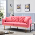 thumbnail image 1 of Modern Velvet Fabric Convertible Sofa, Accent Sofa Bed with Adjustable Backrest, Square Armrests, 2 Throw Pillows, Gold Metal Legs, Upholstered Sofa Couch for Living Room, Apartment, Peach, 1 of 8