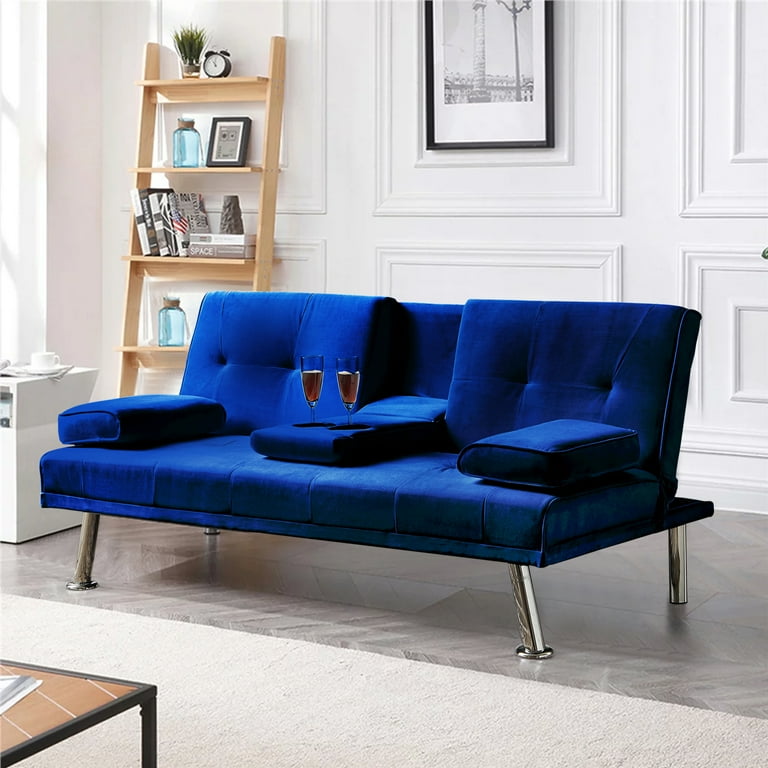 Fabric futon sale with cup holders