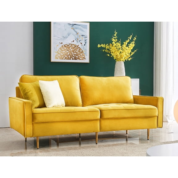 Modern Velvet Fabric Sofa 71" - Yellow