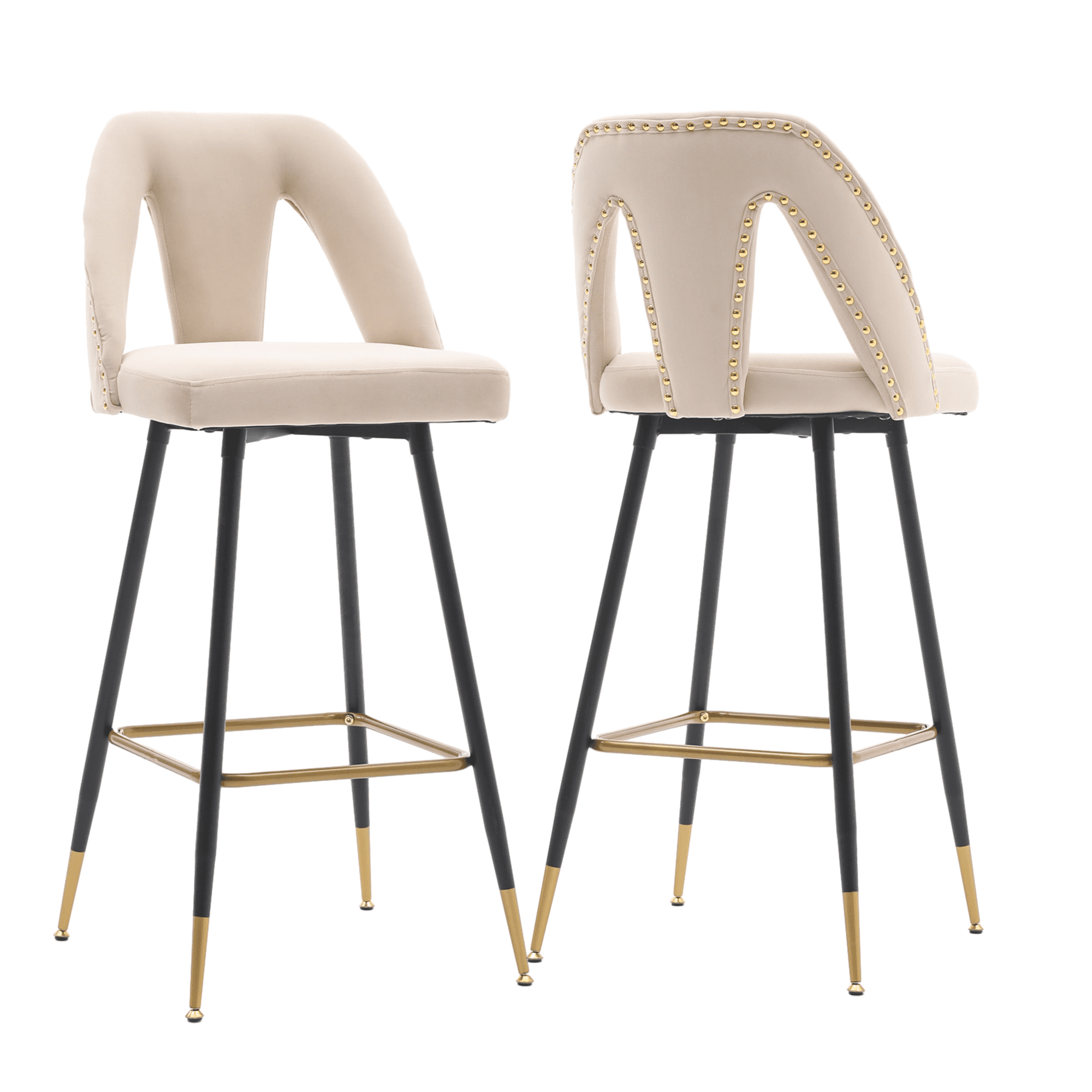 Modern Velvet Fabric Upholstered Bar Stools, Barstools with Backs and