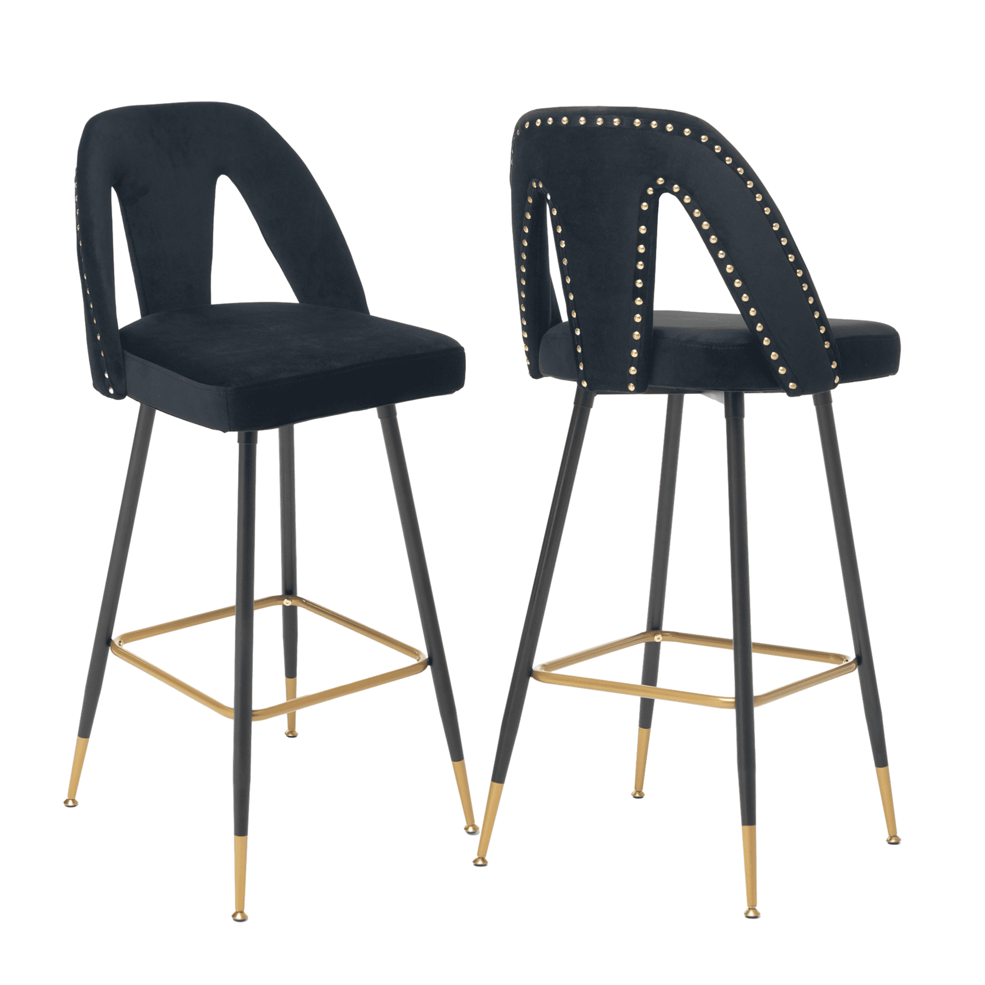 Modern Velvet Fabric Upholstered Bar Stools, Barstools with Backs and
