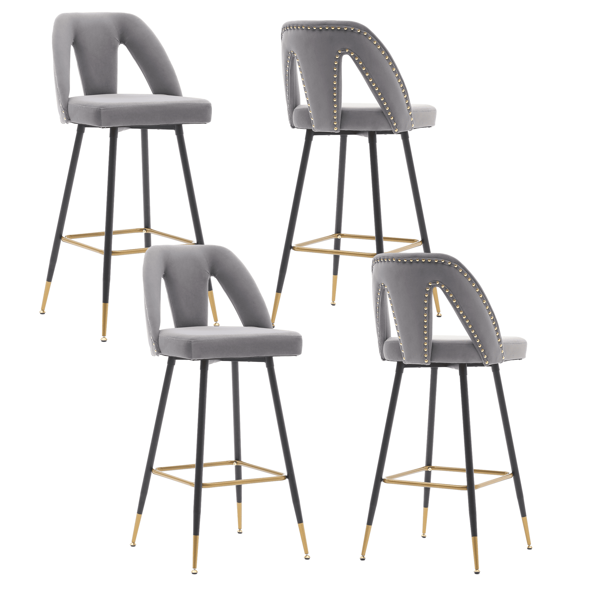 Modern Velvet Fabric Upholstered Bar Stools, Barstools with Backs and Metal Legs, 29.5" H Bar