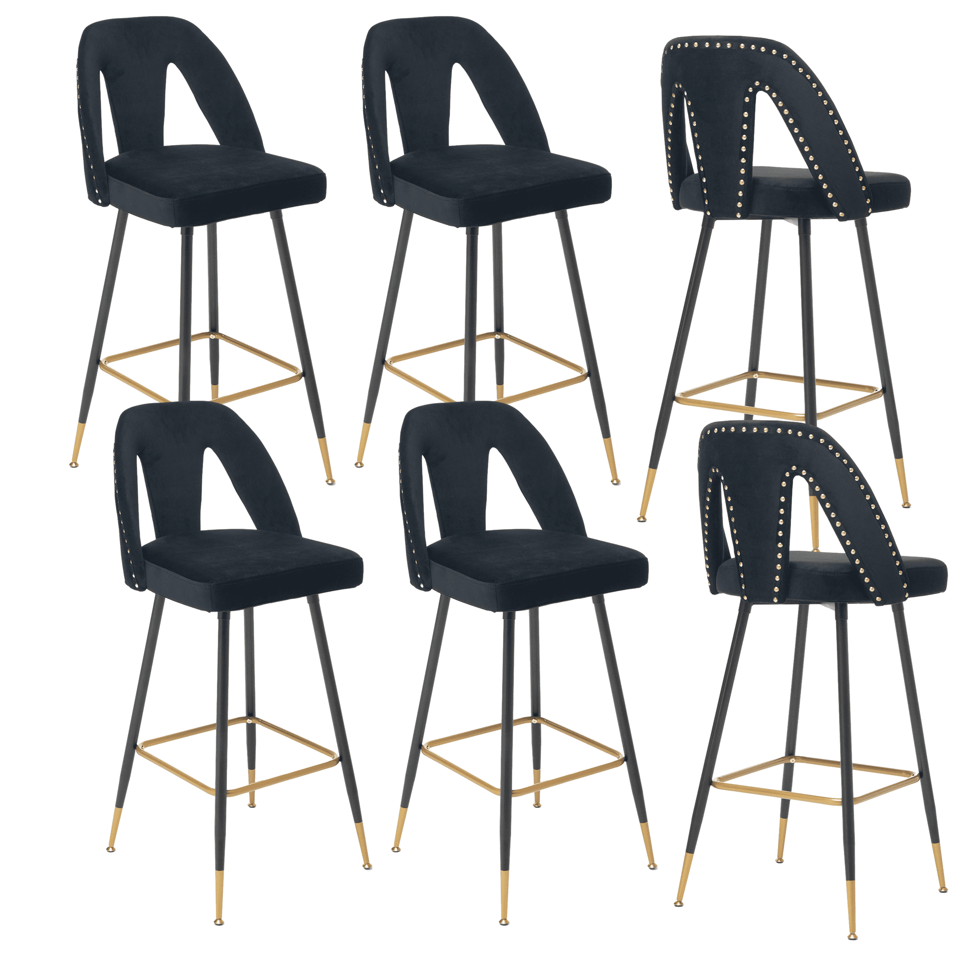 Modern Velvet Fabric Upholstered Bar Stools, Barstools with Backs and Metal Legs, 29.5" H Bar