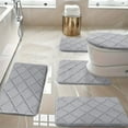 thumbnail image 1 of Modern Velvet Fleece Foam Bath Mat Set - Non-Slip Latex Backing, Water Absorbent, Machine Washable, Gray, 5-Piece for Bathroom Comfort, 1 of 7