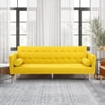 thumbnail image 1 of Modern Velvet Futon Sofa Beds, Upholstered Convertible Sofa Couch with 2 Pillows Removable Square Armrests for Living Room, Small Space, Apartment, Yellow, 1 of 7