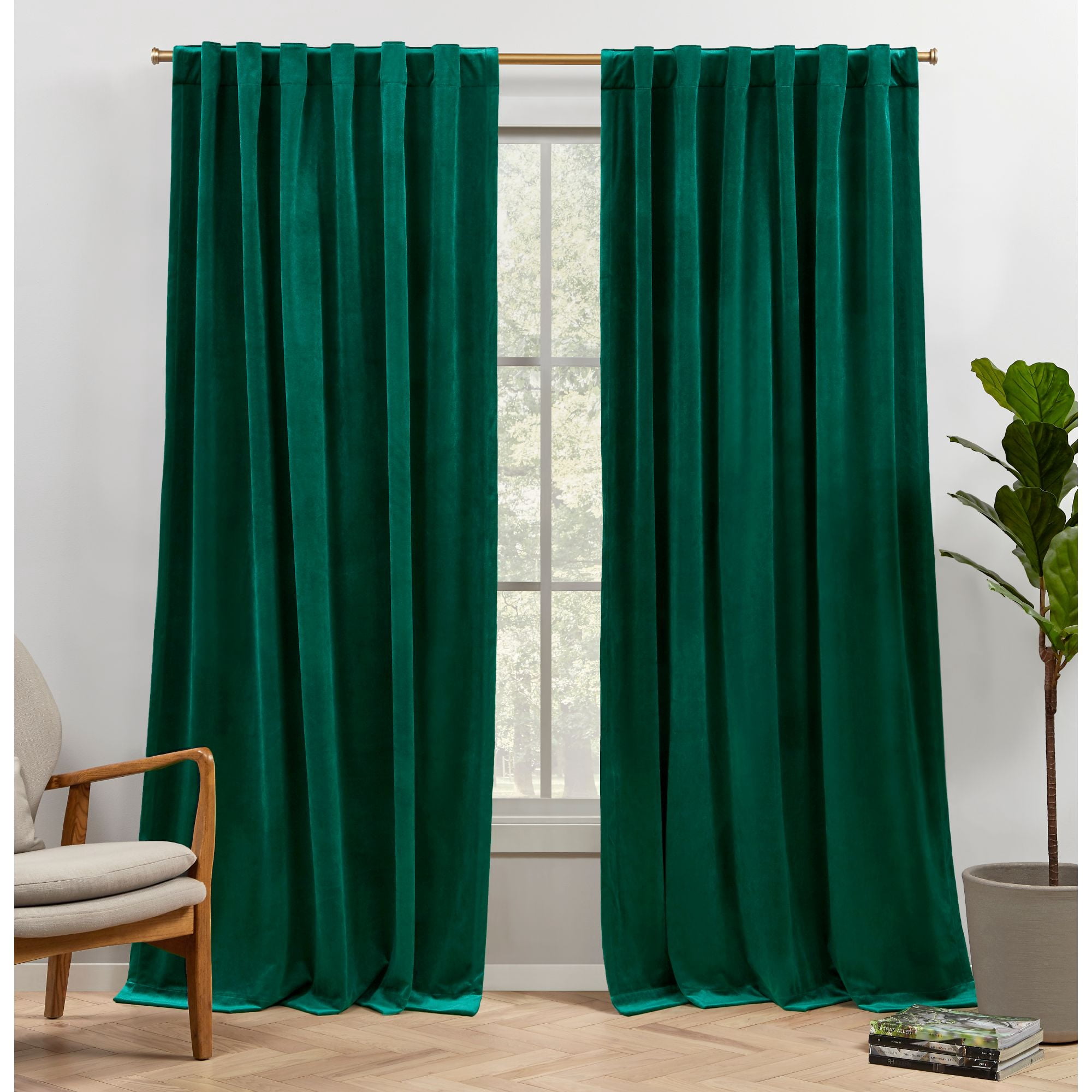 Modern Velvet Light Filtering Window Curtain Panel Pair, Emerald, 52x84