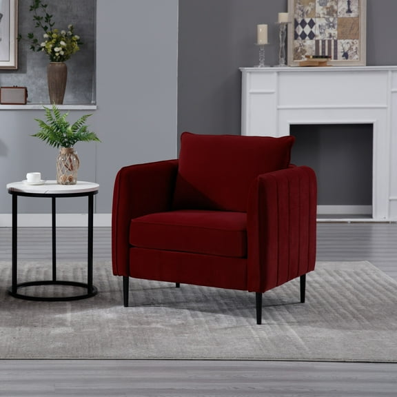 Modern Velvet Lounge Chair, Mid-Century Design with Plush Cushion & Metal Frame - Stylish Living Room & Office Armchair with Pillow for Reading Comfort