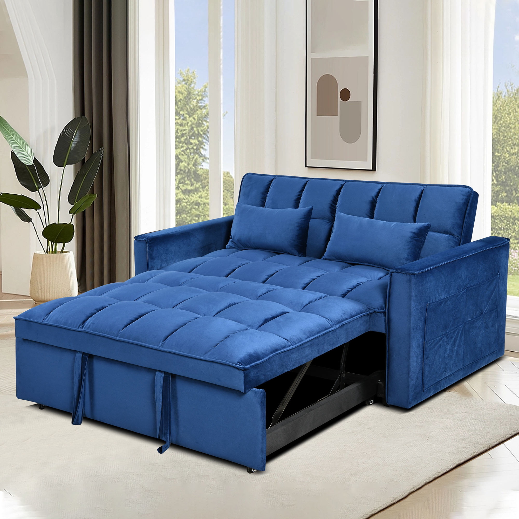Modern Velvet Loveseat Futon Sofa Couch Pullout Bed with Reclining