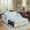 thumbnail image 1 of Modern Velvet Loveseat Futon Sofa Couch W/Pullout Bed,Small Love Seat Lounge Sofa with Adjustable Reclining Backrest,Toss Pillows, Pockets,Furniture for Living Room,3 In 1 Convertible Sofa Bed(Beige), 1 of 11
