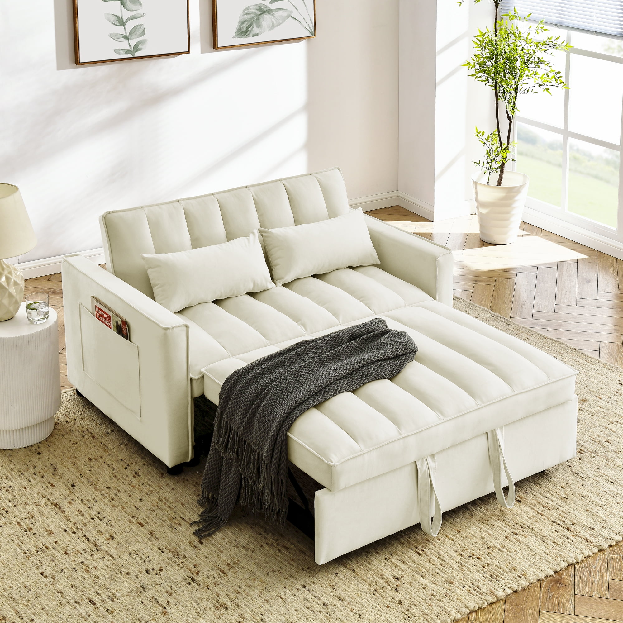 Modern Velvet Loveseat Sofa Couch Pull Out Bed,3 in One Convertible for ...