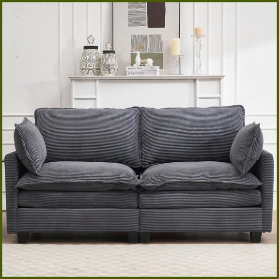Modern Velvet Modular 2-Seat Sofa with Lumbar Pillows - Comfy U-Shaped Couch for Living Room