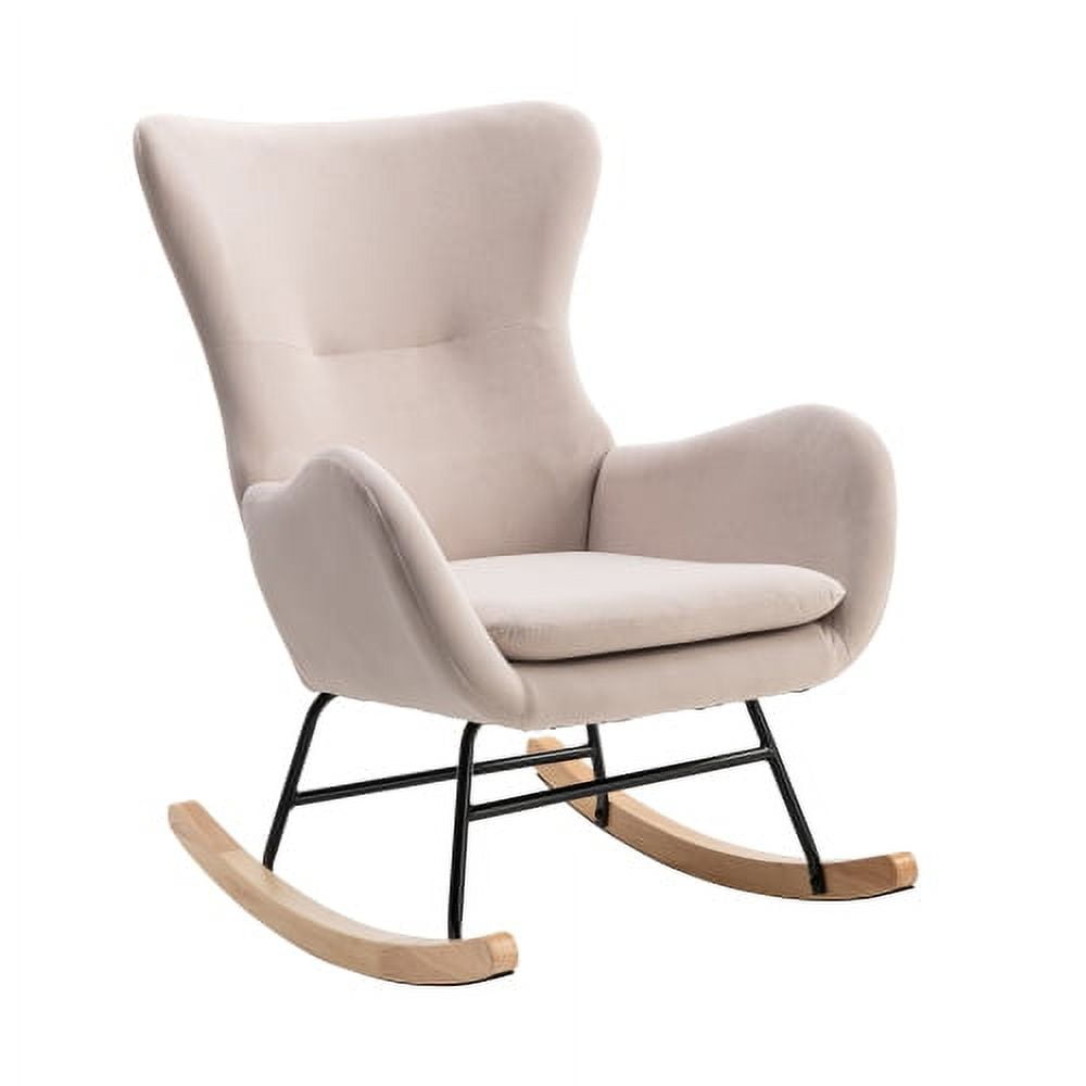 Modern Velvet Nursery Rocking Chair, Padded Seat with High Backrest for