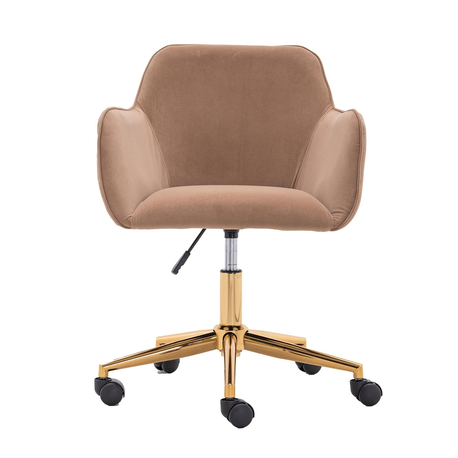Modern Velvet Office Chair with Wheels and Gold Metal Legs Adjustable Height 360 revolving Light Coffee Walmart