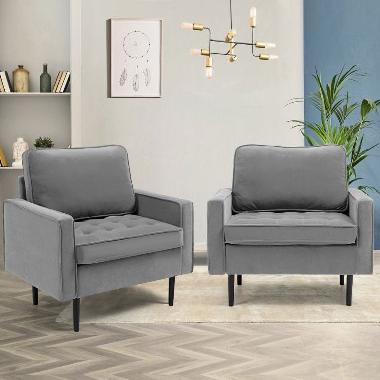 Modern Velvet Single Sofa Chair Set of 2 with Cushions Accent Armchair