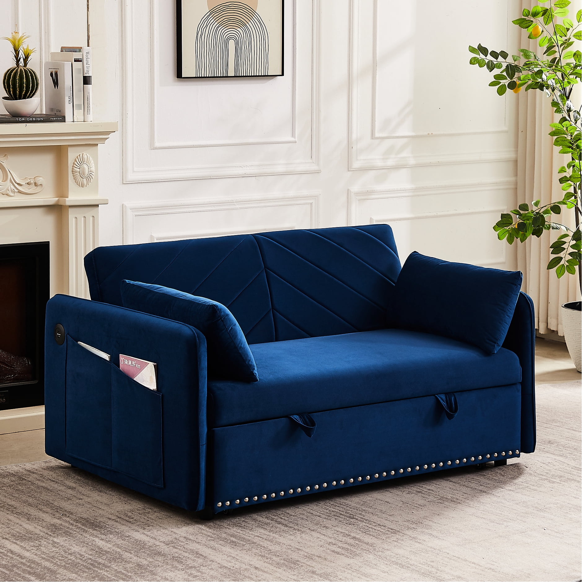 Modern Velvet Sleeper Bed, High Sponge, Adjustable For Bedroom Design ...