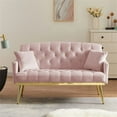 thumbnail image 1 of Modern Velvet Small Loveseat Sofa, Comfy 2 Seater Tufted Back Accent Sofa Couch with Metal Gold Legs and 2 Pillows for Living Room, Compact Living Space, Apartment, Pink, 1 of 7