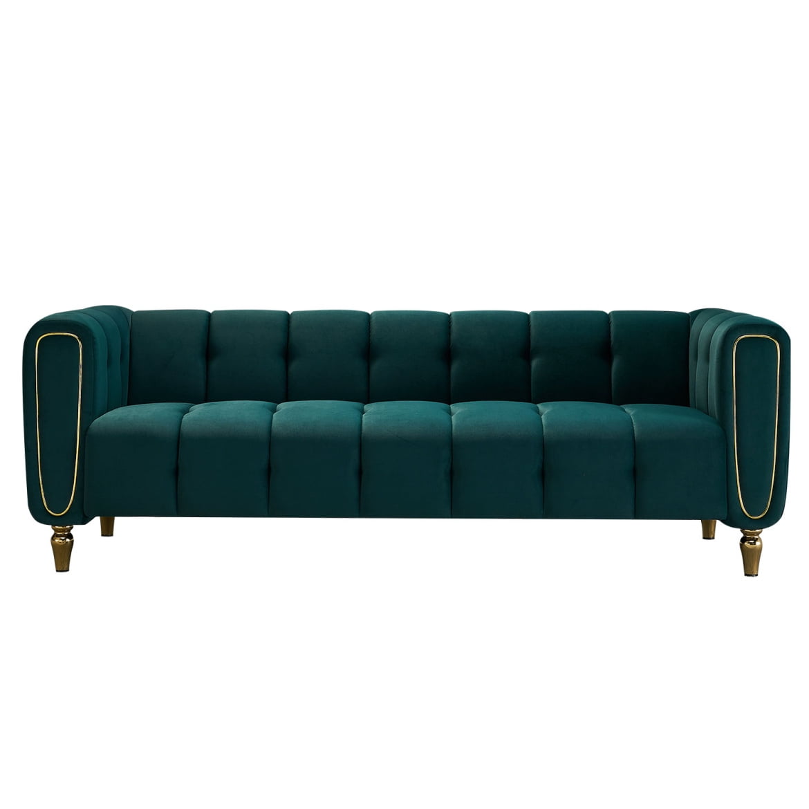 Modern Velvet Sofa, Button Tufted Chesterfield Sofa with Arms and Gold