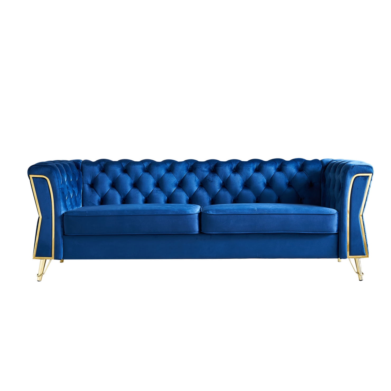 Modern Velvet Sofa, Button Tufted Chesterfield Sofa with Scroll Arms