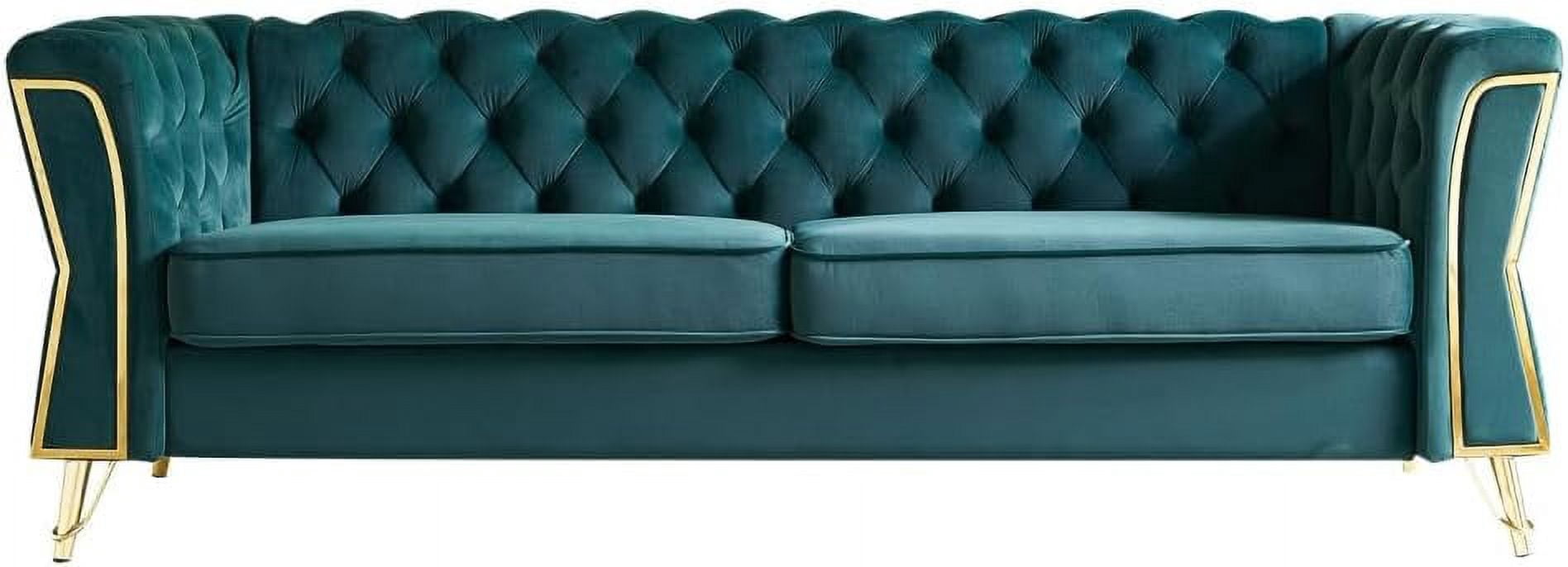 Modern Velvet Sofa, Button Tufted Chesterfield Sofa with Scroll Arms ...